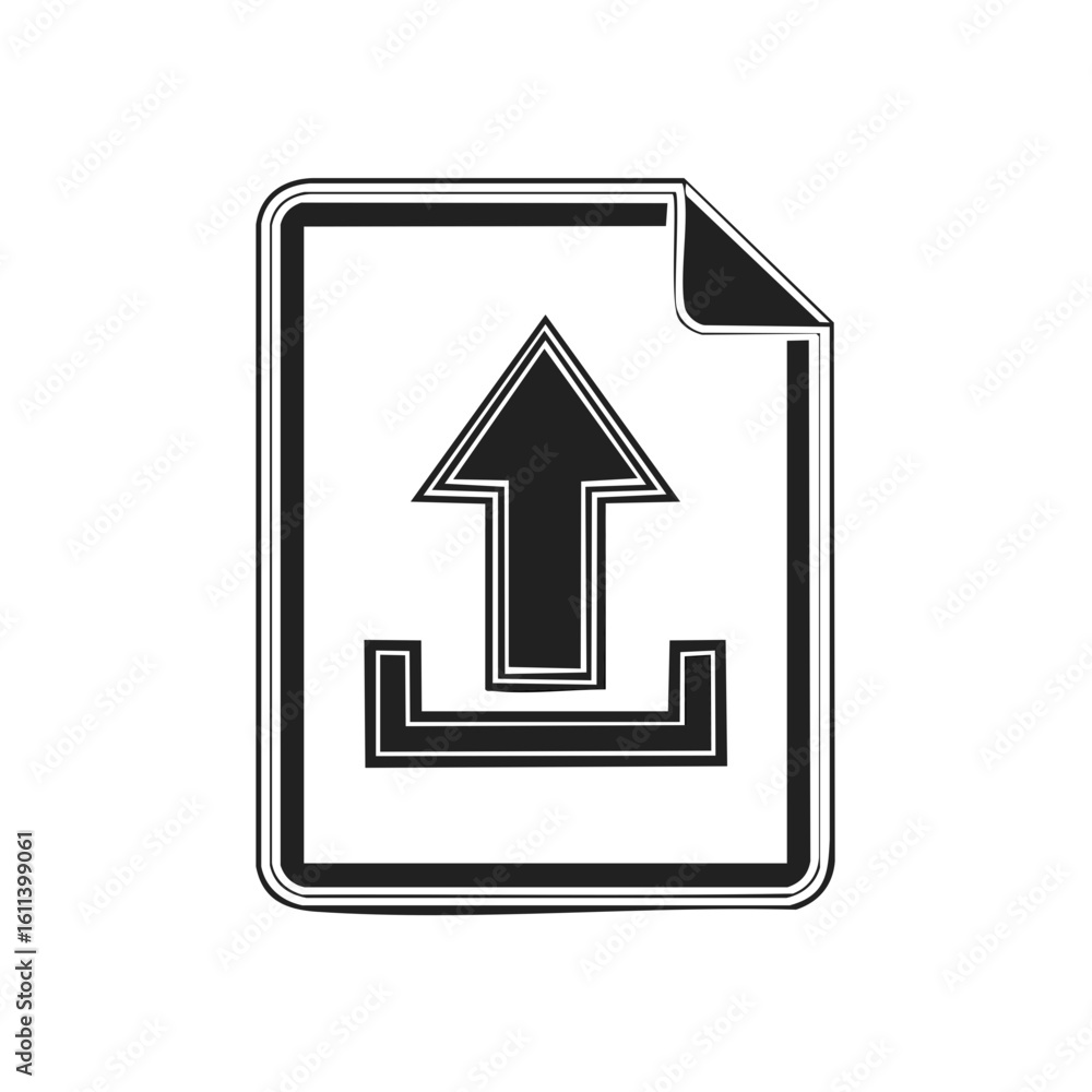 Poster upload icon in black and white with arrow pointing upwards on a document.
