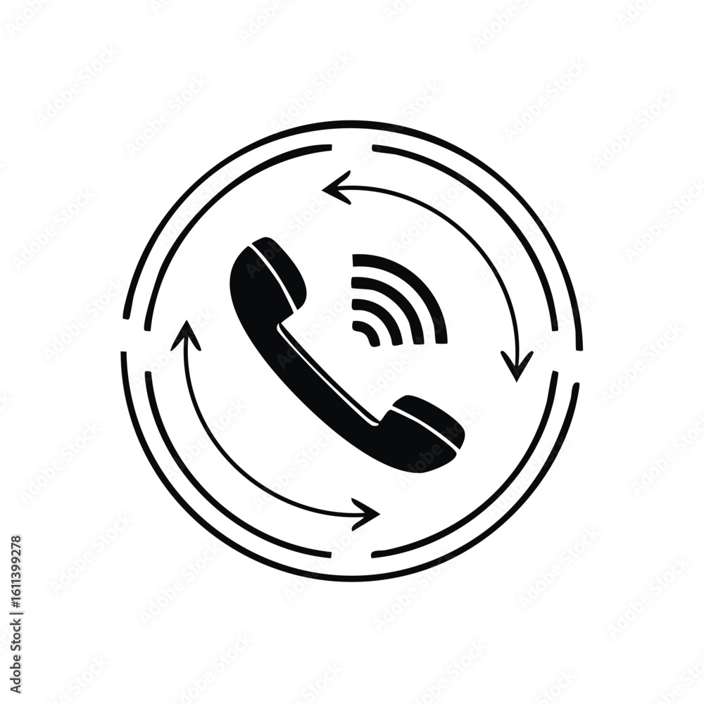 Poster phone communication call connection with arrow icons emphasizing continuous interaction and feedback