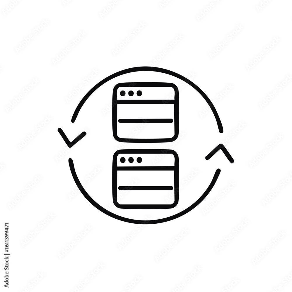 Poster data synchronization or server replication with arrow cycle outline illustration