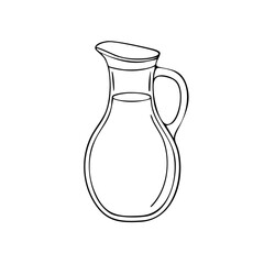 Glass pitcher with liquid line art illustration Hand drawn doodle of a milk jug or water carafe