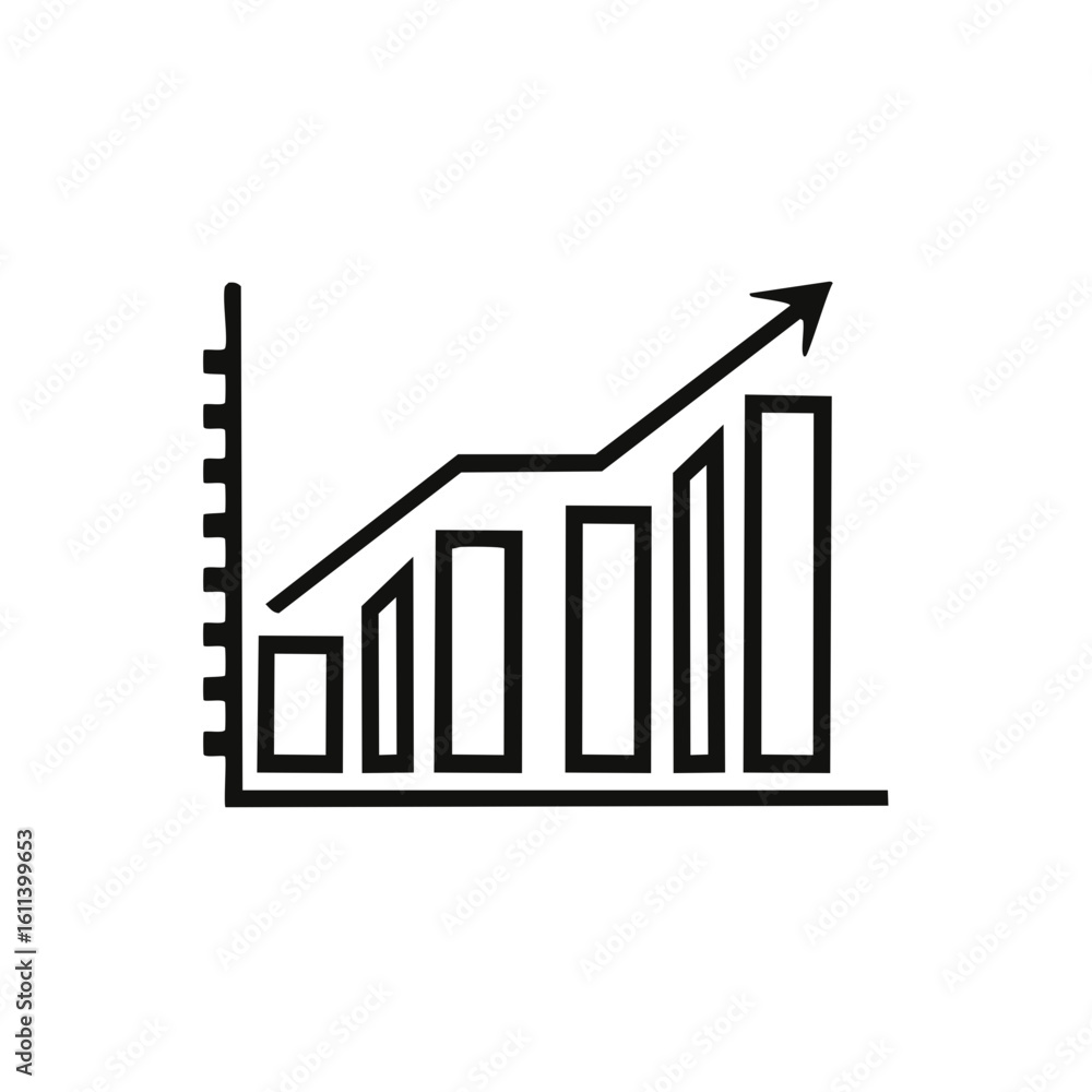 Poster business graph icon with rising arrow and bar chart representing growth.