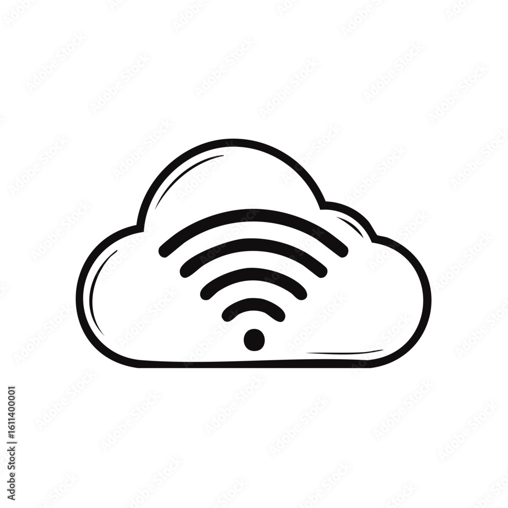 Aufkleber cloud computing icon with a wi-fi signal symbol for online storage and wireless technology