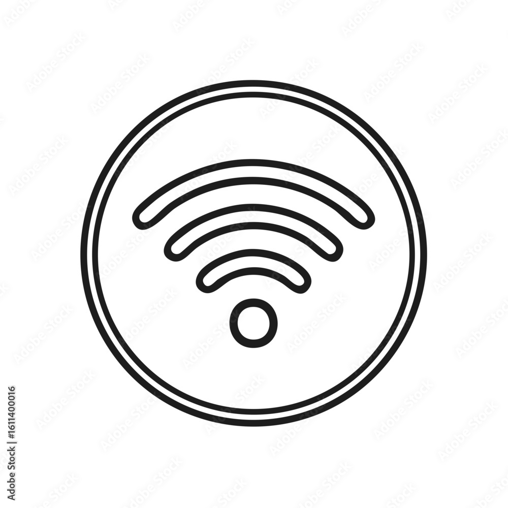 Poster wi-fi symbol line art icon in a circle. wireless internet connection signal for network technology.