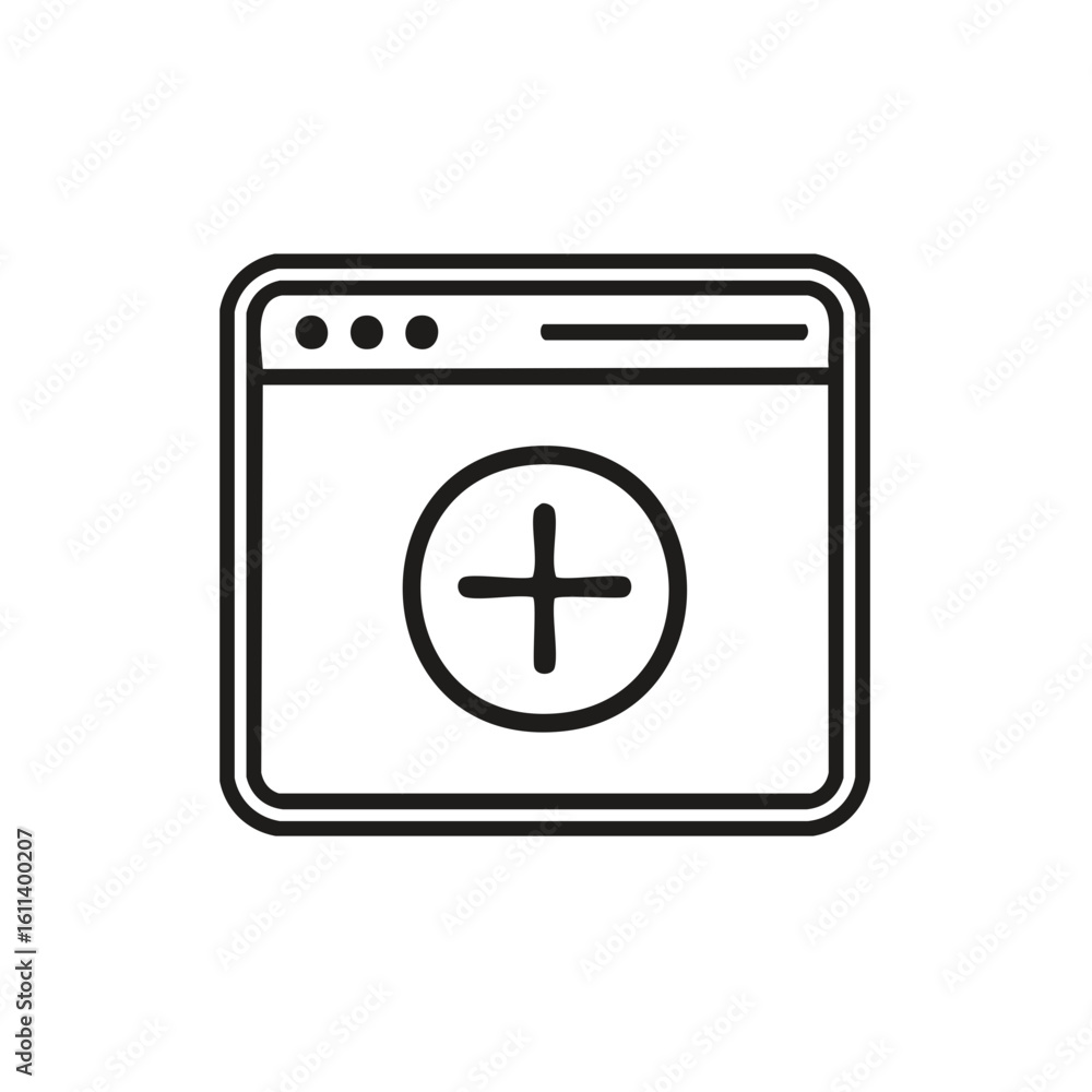 Poster add sign inside a browser window interface, icon isolated on white background