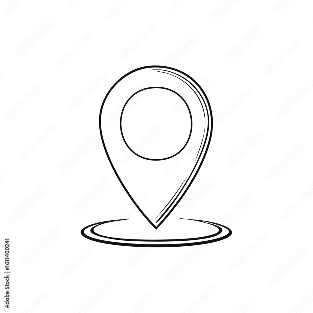 Poster hand drawn location pin icon sketch for navigation and maps. doodle style map marker symbol for a de
