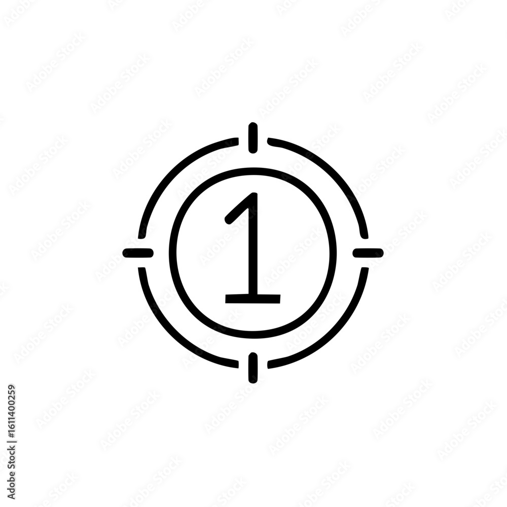 Poster minimalist countdown icon with the number one in a target circle