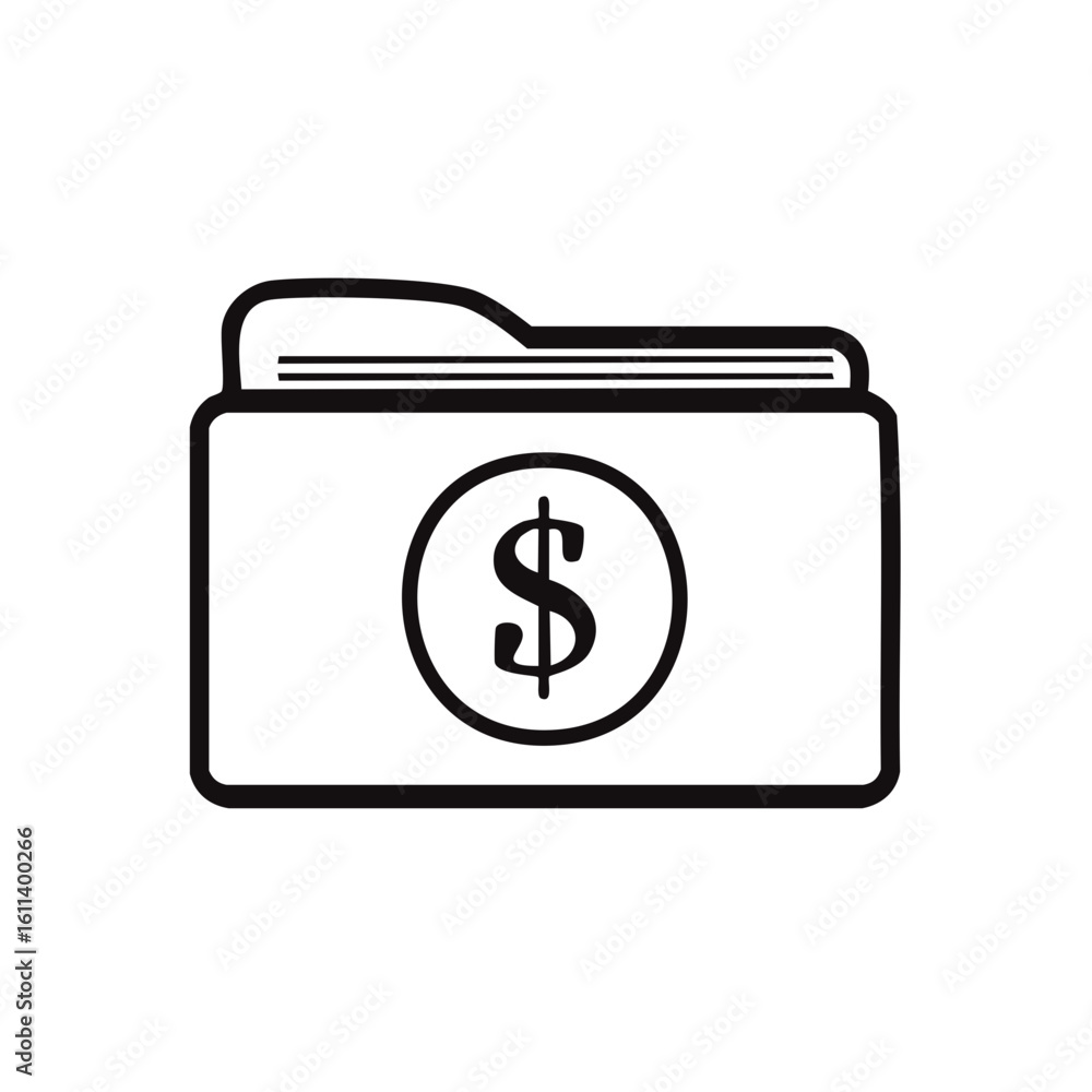 Poster financial document folder icon showing money currency in file archive