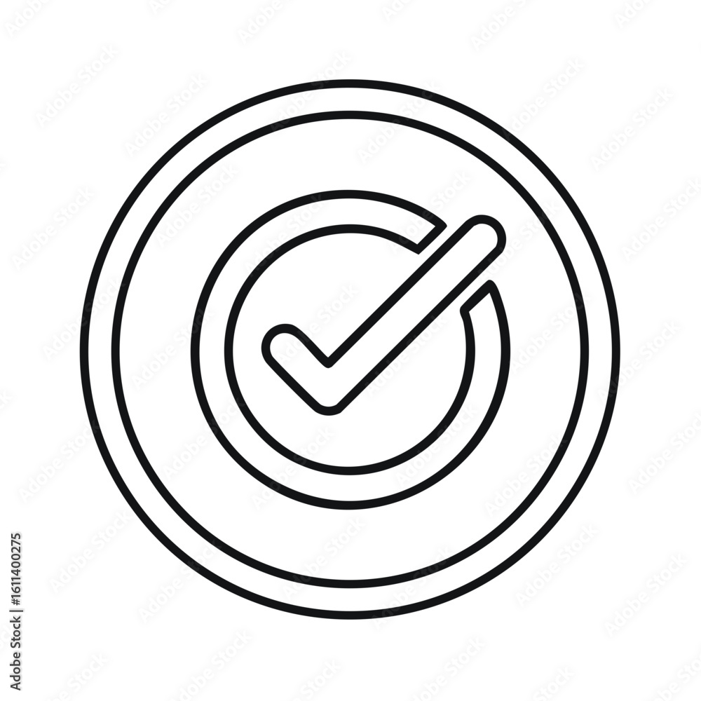 Poster outline checkmark icon in concentric circles for confirmation concept