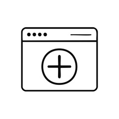 Obraz premium Outline vector illustration of an internet browser window with a prominent plus sign for adding.