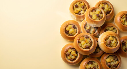 Assorted Nut and Dried Fruit Mini Bread Rolls on Light Background