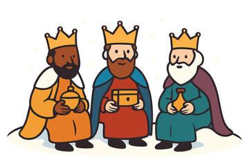 A vectorized letter on a green background reads 'the three kings of orient