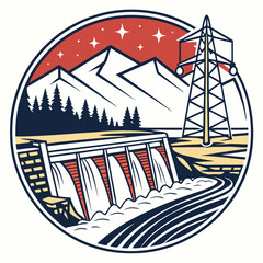 Night Landscape with Dam and Mountains