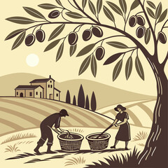 Olive Harvest in a Tuscan Landscape