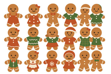 Adorable Vector Set Featuring Gingerbread Characters, Men, Women, and Various Christmas Themes