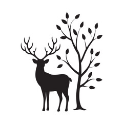Deer Silhouette With Antlers In Autumn Woods