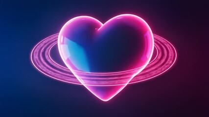 Neon pink heart shape on a dark background - Powered by Adobe