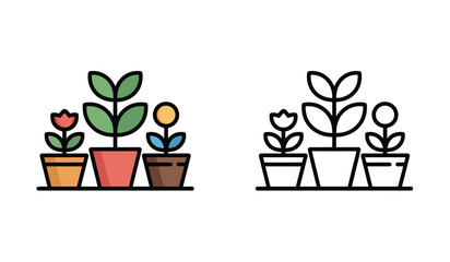 Fototapeta premium Cartoon Plants in Pots Vector Illustration Minimalist Gardening Decoration Botanical Floral Design