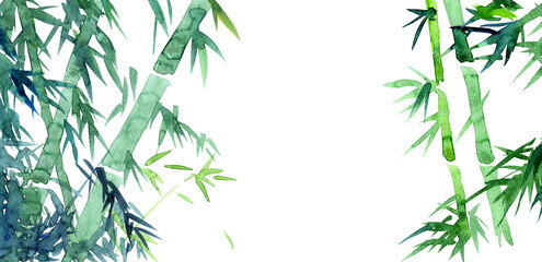 Fototapeta premium 水彩の手描き素材。滲みが美しい竹の背景素材