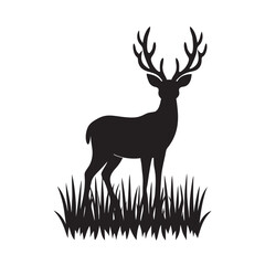 Deer Silhouette With Antlers In Tall Grass