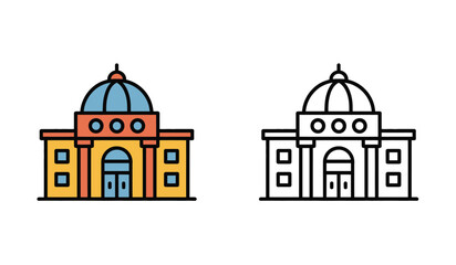Obraz premium Detailed Depictions of Government Buildings Featuring Architectural Symmetry and Dome Structures in Color and Monochrome