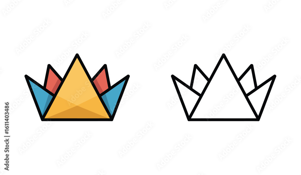 Poster geometric crown icon with bold outlines and a striking linear version displayed