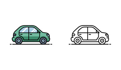 Cartoon Car Duo Two Simple Hatchback Car Images Side by Side Transportation