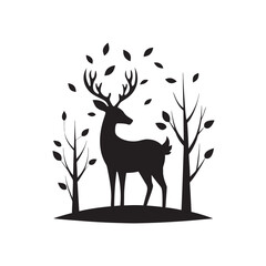 Deer Silhouette With Antlers Under Falling Leaves
