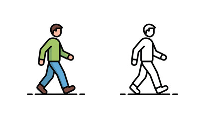 Walking Man Illustration with Colored and Black and White Versions Depicting Pedestrian Concept