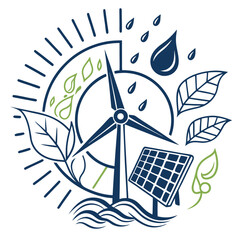 Renewable Energy Sources: Wind Turbine, Solar Panel, and Water