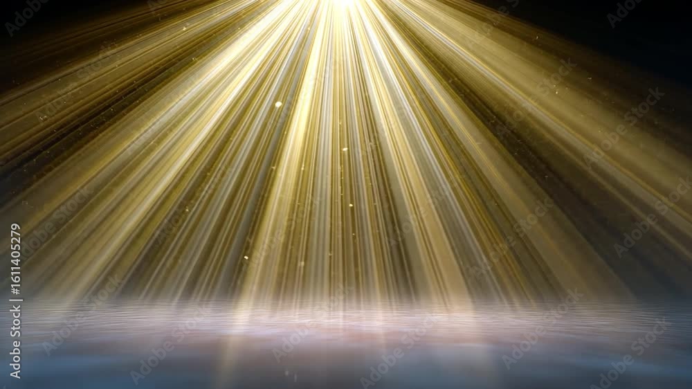 Poster golden light beams reflect on serene surface, creating tranquil atmosphere filled with warmth and be