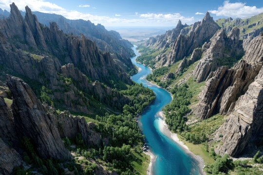 Explore the stunning beauty of the Lena River and cliffs in Siberia during a sunny day