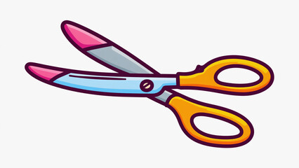Open Scissors with Pink Tips and Yellow Handles on White
