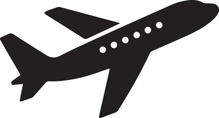 Silhouette of a flying passenger airplane with wings and tail visible, angled as if taking off