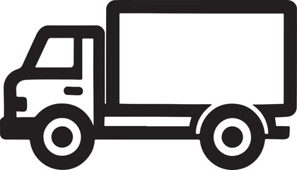 Silhouette of a cargo delivery truck with visible cabin and container section, bold outline, vector format