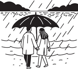 People under umbrellas in the rain: a diverse illustration of protection, love, and business concepts
