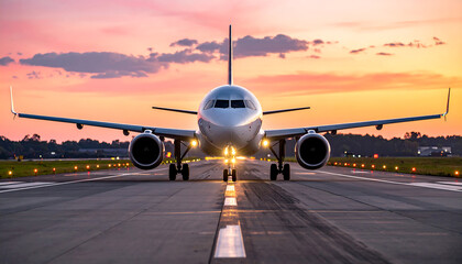 Airplane Taking Off at Sunset: Travel Photography