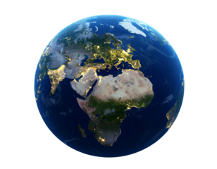 Glowing Earth Globe from Space View, isolated on a transparent background.