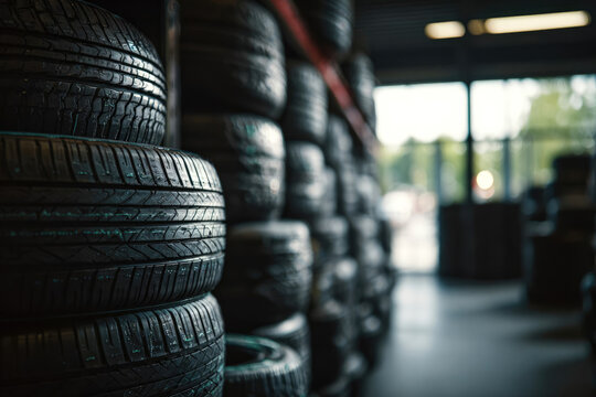 Asian female tire changer new tires in stock to be replaced at a service center or auto repair shop Tire depot for the automobile industry
