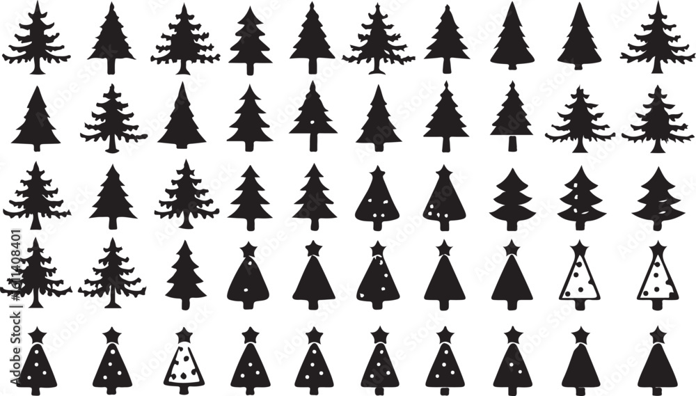 Poster vector illustration of a christmas tree with abstract background and set of geometric symbols