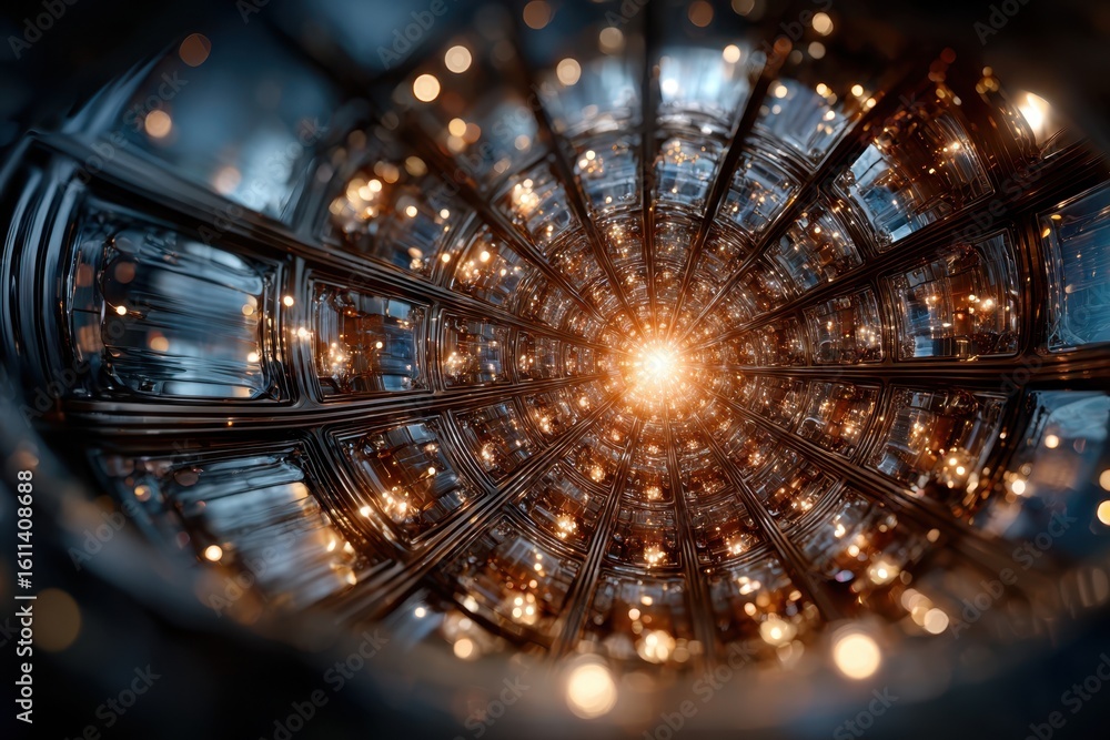 Poster exploring the intricate design of an illuminated vortex structure with glowing energy