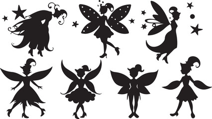 Elegant vector silhouettes of butterflies, dancing girls, and floral designs form a beautiful nature-inspired art set