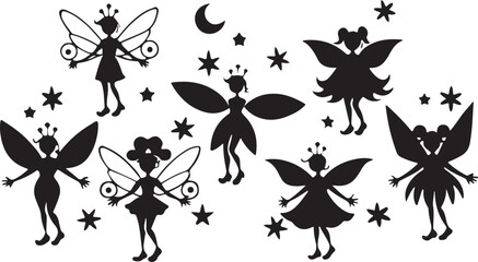 Set of black butterfly silhouettes with floral swirl seamless pattern design elements