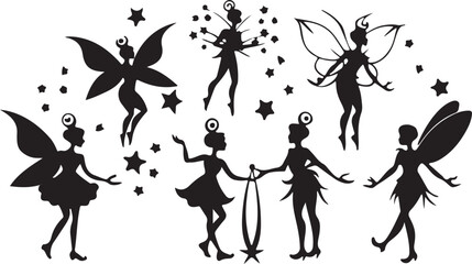 Beautiful vector silhouettes of dancing women with floral designs, perfect for summer fashion and party illustrations