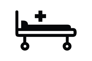 Modern Minimalist Hospital Bed Icon: Healthcare, Medical, Wellness, Recovery, Treatment Symbol