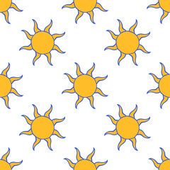 La Dolce Vita Seamless pattern. Yellow Suns. Italian trendy print. Simple hand drawn bright Sun design. Illustration for fabric wrapping paper, textile, wallpaper, poster
