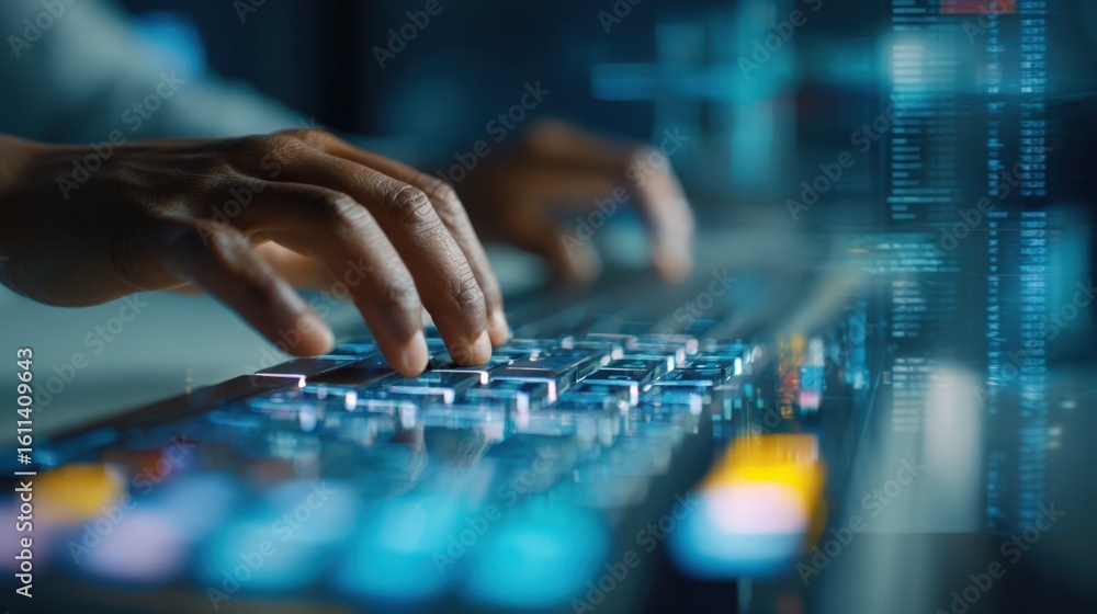 Poster First-Person View of Hands Inputting Data into Accounting Software Interface