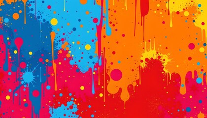 an abstract pattern with vibrant splashes of color in hues of red, blue, yellow, and white against a darker background, creating an energetic and dynamic feel