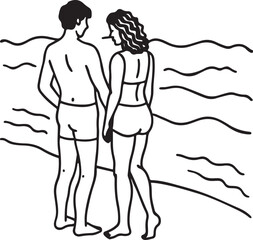 Silhouette sketches of a fashion model couple, front and back, illustrating the human figure with an artistic outline