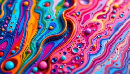 Fototapeta premium an abstract close up of brightly colored drips, resembling paint or possibly some kind of liquid with iridescent properties, spread across a surface