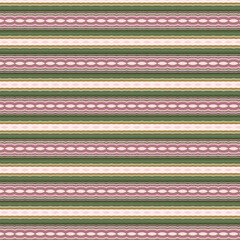 Striped ethnic-inspired pattern in olive green, pink, and cream with layered texture and geometric detailing. Perfect for textiles or vintage decor.
